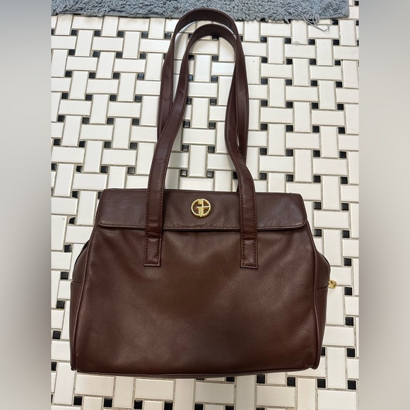 Giani Bernini Dark Brown Shoulder Bag with Gold Logo - Picture 1 of 5